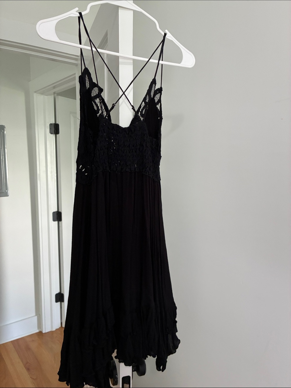 Size small Free People Black Lace Bodice Crisscross Mini Dress - Picture 3 of 3